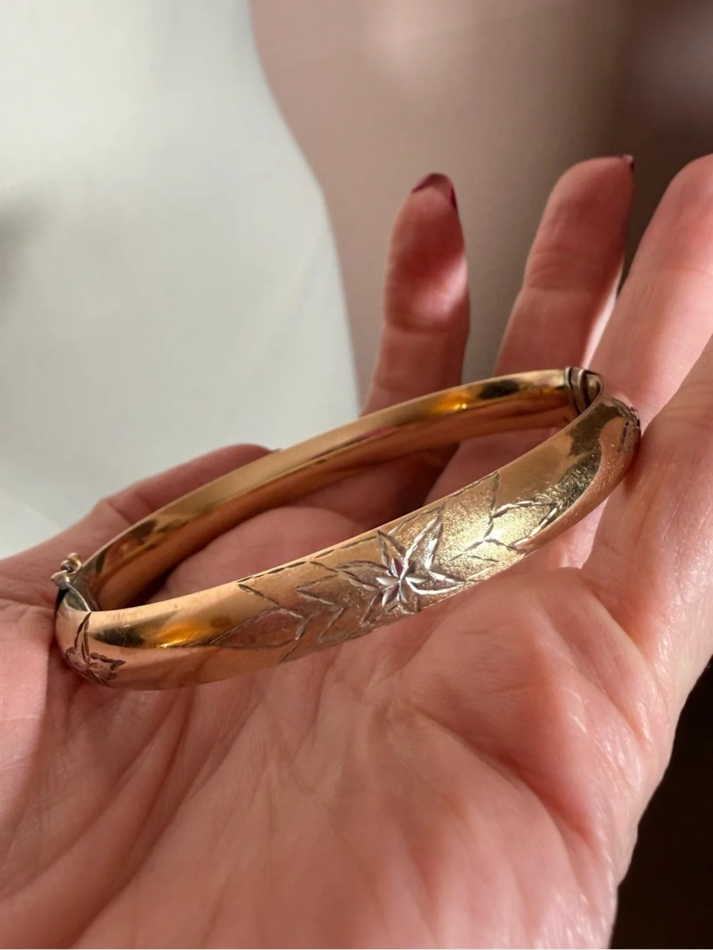 Vintage Gold fill sterling silver etched victorian revival Bangle bracelet